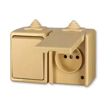 kombinace zásuvky + vypínače č.6 PRAKTIK IP44 3932-20062 D béžová